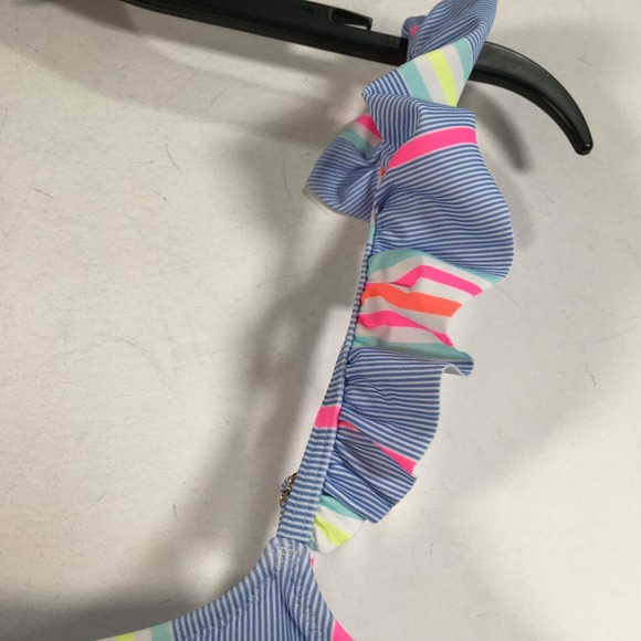 Vineyard Beachy Stripe Ruffle Swim Top, Women's Size S - Breaker Blue/Multi - Picture 6 of 7